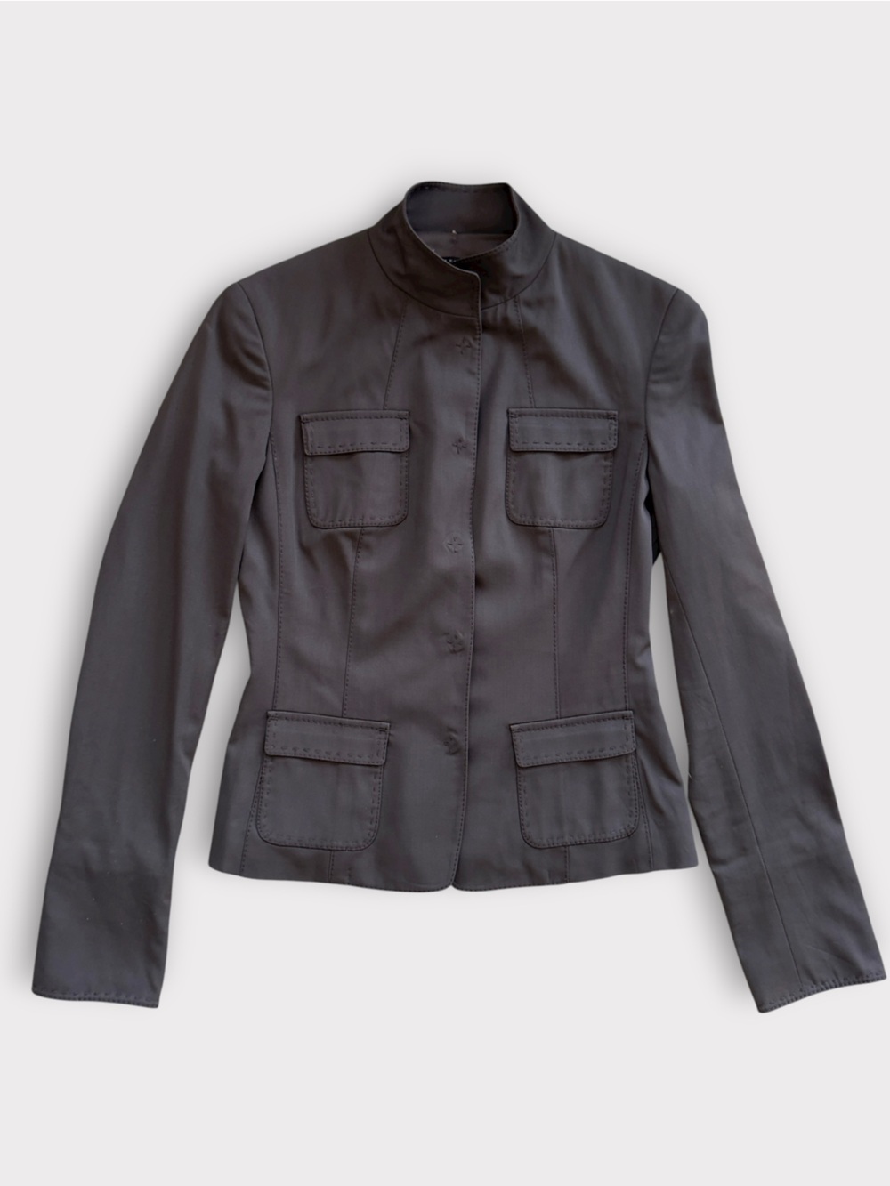 Elie Tahari Dark Brown Tailored Military-Style Jacket